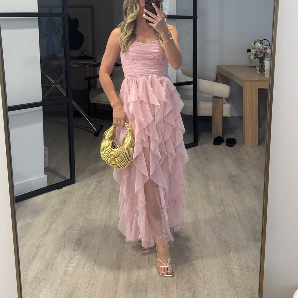 Elegant Pink Strapless Ruffle Dress